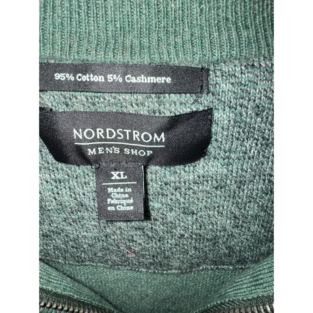 Nordstrom Mens Shop Green Cotton Cashmere Quarter Zip Pullover Sweater XL
